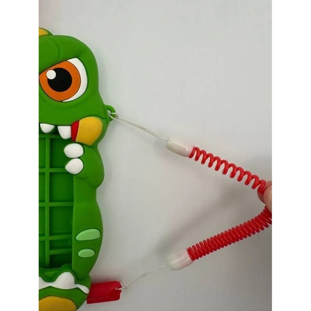 Green Dinosaur Silicone Luggage Tag with Red Stylus Pen and Paw Print Strap